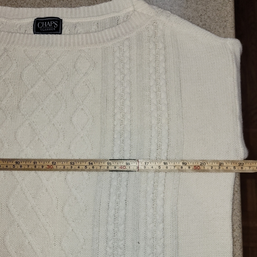 Chaps Classics White Knit Sweater Size Medium Cozy Cotton Acrylic - Picture 3 of 10